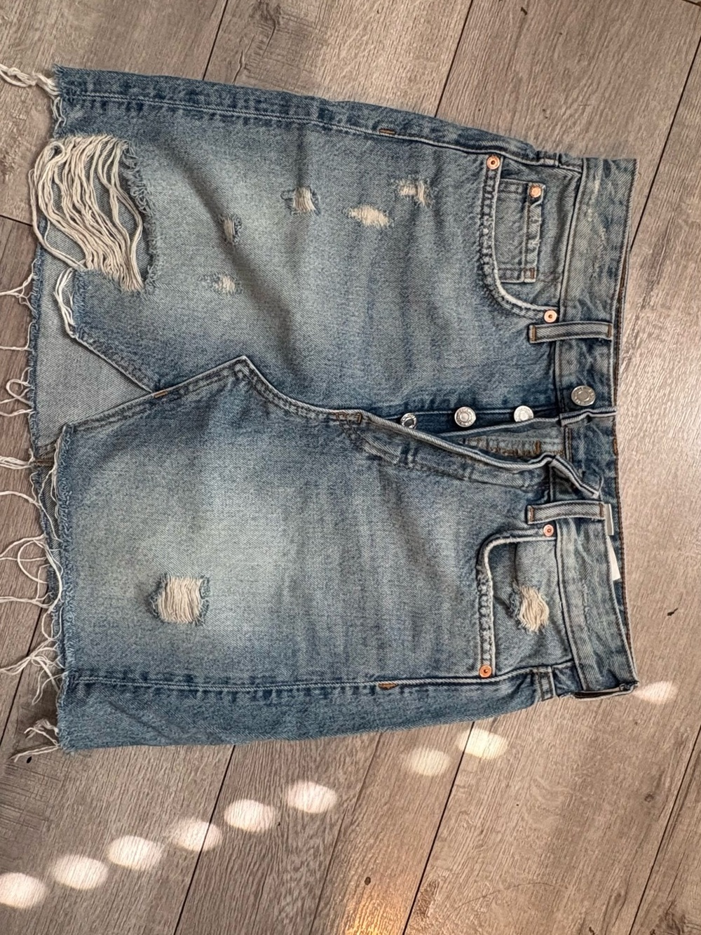 H&M Light Blue Distressed Denim Mini Skirt